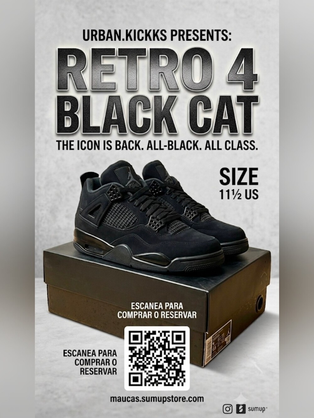 Jordan Retro 4 Black Cat Men’s Sneakers - Black